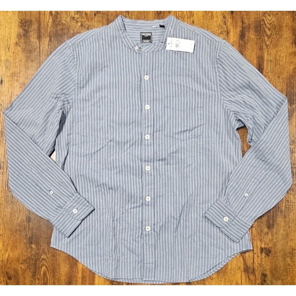 Todd Snyder New York Indigo Striped Band‎ Collar Long Sleeve Shirt Large NWT